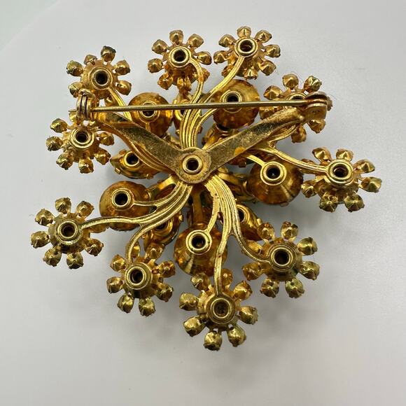 Vintage gold tone pastel pink green blue aurora borealis AB rhinestones brooch - Picture 6 of 8